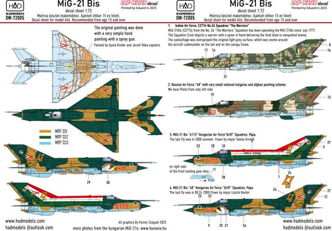 HADモデル DW-72005 1/72 MiG-21 Bis 剥離デカール