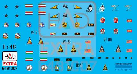 HADモデル E481007 1/48 F-14A/D ヘルメットとドレス縫製マーキング VF-2、VF-101、VF-31 デカールシート