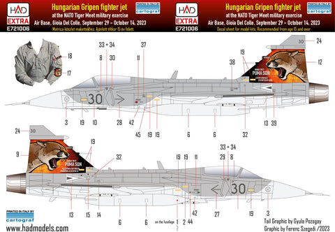 HADモデル E721006 1/72 JAS-39 グリペン タイガーミート 2023 HUNAF デカールシート