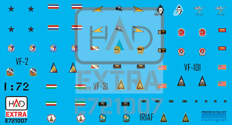 HADモデル E721007 1/72 F-14A/D ヘルメットとドレス縫製マーキング VF-2、VF-101、VF-31 デカールシート