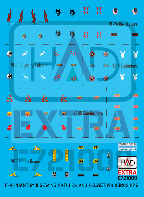 HADモデル E721009 1/72 F-4 ファントム II パッチとヘルメットマーキング デカールシート