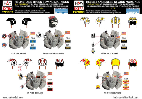 HADモデル E721009 1/72 F-4 ファントム II パッチとヘルメットマーキング デカールシート