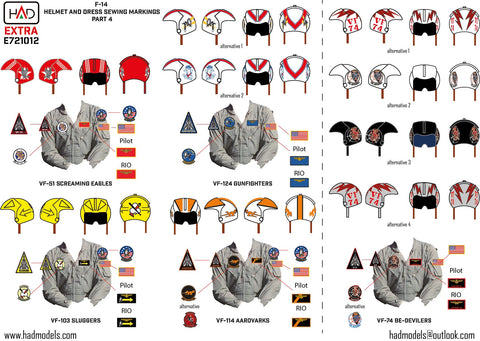 HADモデル E721012 1/72 F-14 パッチとヘルメットマーキング PART 4 デカールシート
