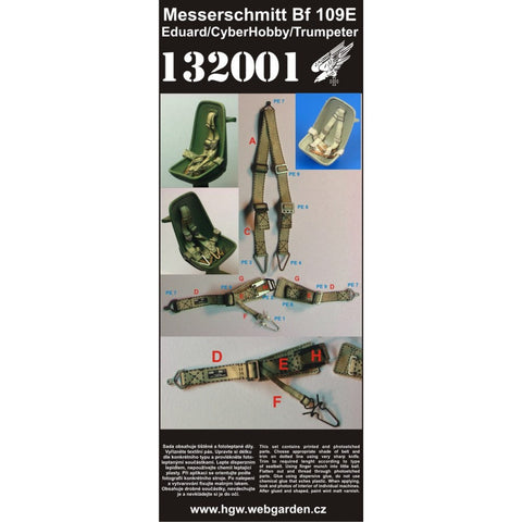 HGW 132001 1/32 メッサーシュミット Bf 109E シートベルト 2セット | エデュアルド,サイバーホビー,トランペッター用