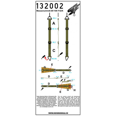 HGW 132002 1/32 メッサーシュミット Bf 109F / G / K シートベルト 2セット | 長谷川,レベル用