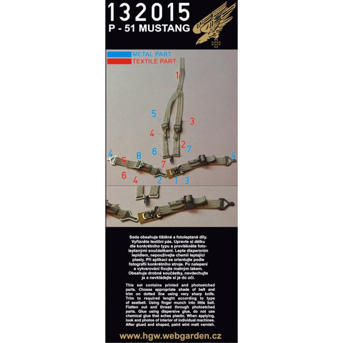 HGW 132015 1/32 P-51 マスタング シートベルト 2セット | ドラゴン,トランペッター,ハセガワ,タミヤ用