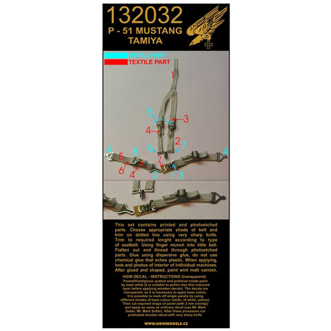 HGW 132032 1/32 P-51D マスタング +木製コクピットフロア シートベルト 木目デカール付属| タミヤ用