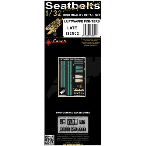 HGW 132502 1/32 ルフトヴァッフェ戦闘機用 - 後期型 シートベルト pre-cut (laser)