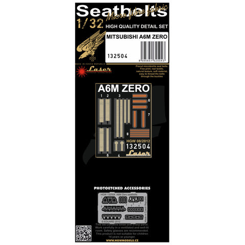 HGW 132504 1/32 三菱 A6M 零式艦上戦闘機 (ジーク) シートベルト pre-cut (laser)
