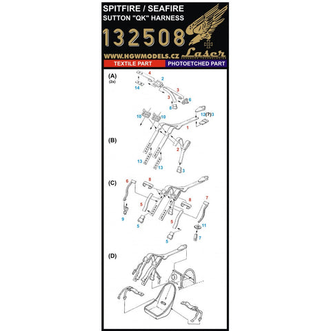 HGW 132508 1/32 Sutton "QK" ハーネス シートベルト pre-cut (laser) | Spitfire / Seafire
