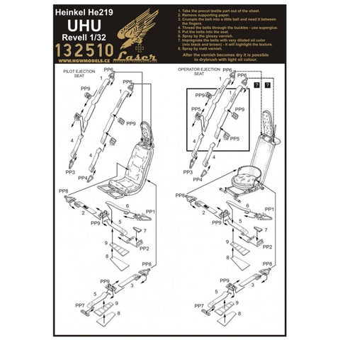 HGW 132510 1/32 ハインケル He 219 UHU シートベルト pre-cut (laser) | レベル