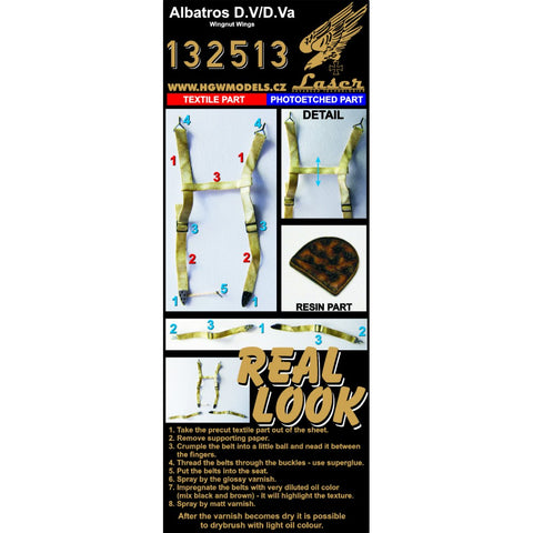 HGW 132513 1/32 アルバトロス D.V / D.Va + Pillow シートベルト pre-cut (laser) | inc. resin part | ウイングナットウイングス用