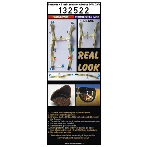 HGW 132522 1/32 アルバトロス D.V / D.Va + シート シートベルト pre-cut (laser) | inc. 2 resin seats | ウイングナットウイングス用