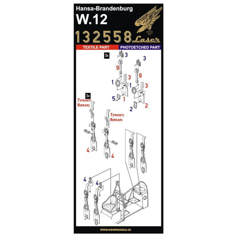 HGW 132558 1/32 ハンザ・ブランデンブルク W.12 シートベルト pre-cut (laser) | ウイングナットウイングス用