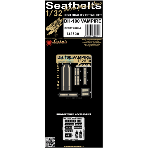 HGW 132630 1/32 DH-100 Vampire シートベルト pre-cut (laser) | インフィニティモデル用