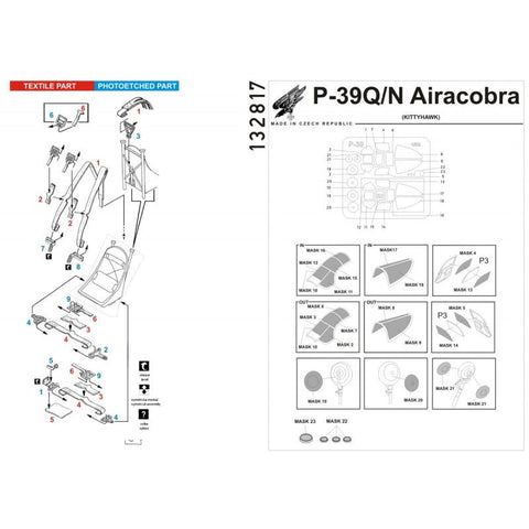 HGW 132817 1/32 P-39Q/N エアラコブラ シートベルト BASIC LINE: seatbelts + masks | キティホーク用