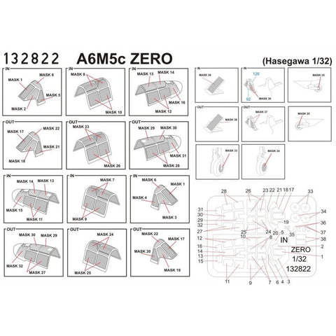 HGW 132822 1/32 零戦五二丙型 A6M5c シートベルト BASIC LINE: seatbelts + masks | ハセガワ用