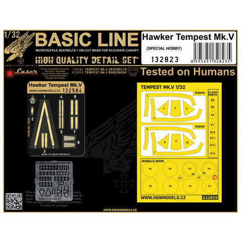 HGW 132823 1/32 ホーカー テンペスト Mk.V シートベルト BASIC LINE: seatbelts + masks | スペシャルホビー用