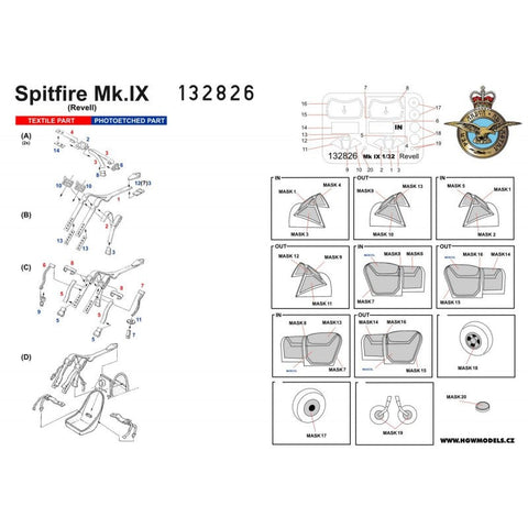 HGW 132826 1/32 スピットファイア Mk.IX シートベルト BASIC LINE: seatbelts + masks | タミヤ用
