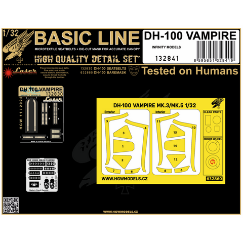 HGW 132841 1/32 DH-100 バンパイア シートベルト BASIC LINE: seatbelts + masks | インフィニティモデル用