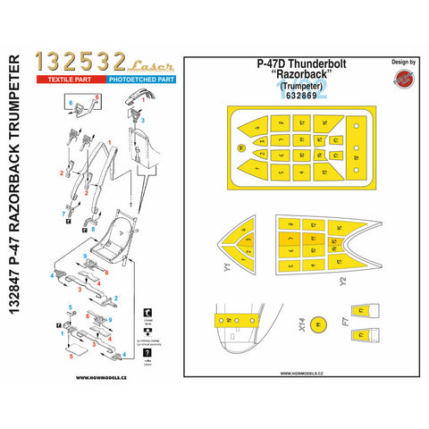 HGW 132847 1/32 P-47D サンダーボルト レイザーバック シートベルト BASIC LINE: seatbelts + masks | トランぺッター用