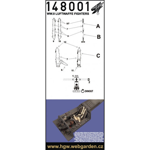 HGW 148001 1/48 ルフトヴァッフェ戦闘機用 シートベルト 2セット | WWII時