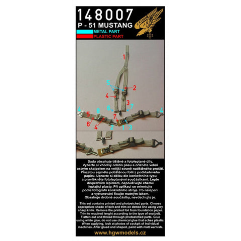 HGW 148007 1/48 P-51 マスタング シートベルト 2セット | ハセガワ, タミヤ用