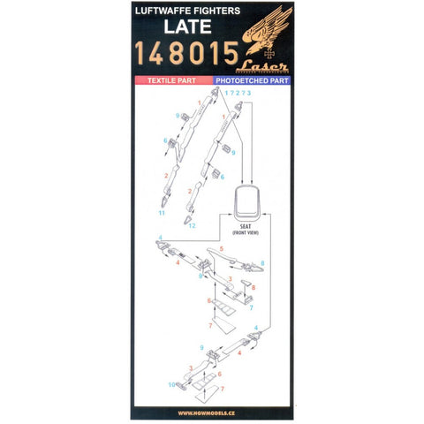 HGW 148015 1/48 ルフトヴァッフェ戦闘機用 - 後期型 シートベルト pre-cut (laser) | WWII時
