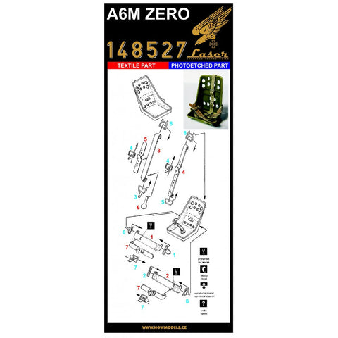 HGW 148527 1/48 三菱 A6M 零式艦上戦闘機 シートベルト pre-cut (laser) | ハセガワ, ペガサス, タミヤ用