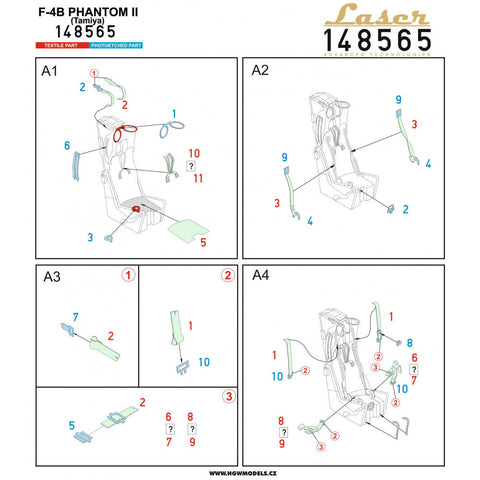 HGW 148565 1/48 F4B ファントム II シートベルト pre-cut (laser) | タミヤ用