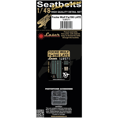 HGW 148571 1/48 フォッケウルフ Fw190 後期型 シートベルト pre-cut (laser)