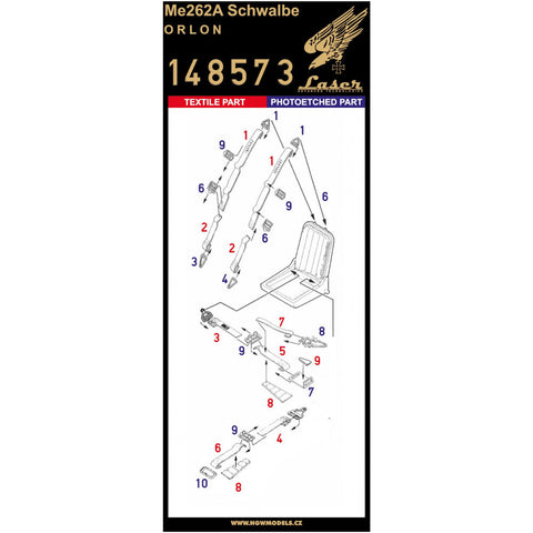 HGW 148573 1/48 Me262A シュワルベ (オリオン) シートベルト pre-cut (laser)