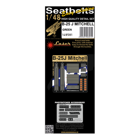 HGW 148581 1/48 B-25J ミッチェル (グリーン) シートベルト pre-cut (laser)