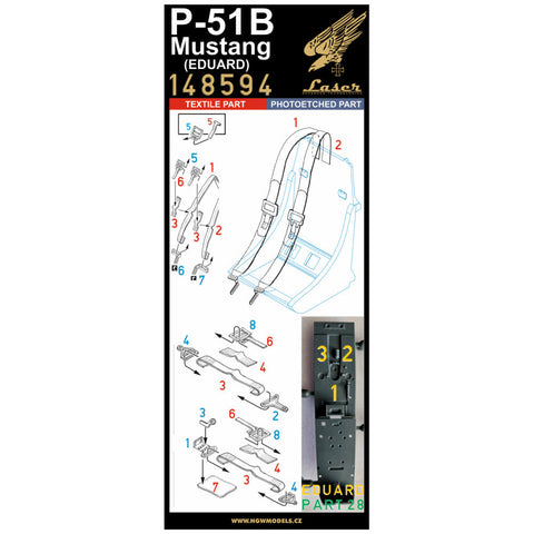HGW 148594 1/48 P-51B マスタング - Seatbelts + Laser Floor シートベルト pre-cut (laser) | エデュアルド用