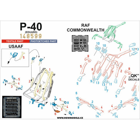 HGW 148599 1/48 P-40 シートベルト pre-cut (laser)