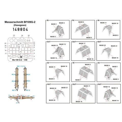 HGW 148804 1/48 メッサーシュミット Bf 109G-2 シートベルト BASIC LINE: seatbelts + masks | ハセガワ用