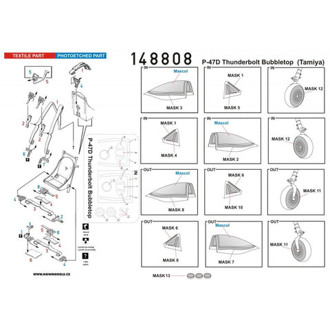 HGW 148808 1/48 P-47D サンダーボルト バブルトップ シートベルト BASIC LINE: seatbelts + masks | タミヤ用