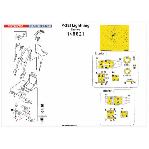 HGW 148821 1/48 P-38J ライトニング シートベルト BASIC LINE: seatbelts + masks | タミヤ用