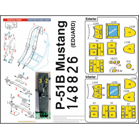 HGW 148826 1/48 P-51B マスタング シートベルト BASIC LINE: seatbelts + masks | エデュアルド用