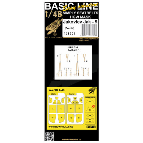HGW 148901 1/48 ヤコブレフ Jak-9 シートベルト BASIC LINE: SIMPLY BELTS + MASKS | ズベズダ用