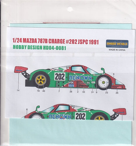 ホビーデザイン HD04-0081 1/24 マツダ 787B チャージ #202 Jspc 1991 デカール