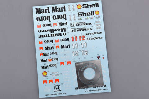 ホビーデザイン HD04-0108 1/20 マクラーレン ホンダ MP4/4 デカール (タミヤ用)(デカール+エッチングパーツ)
