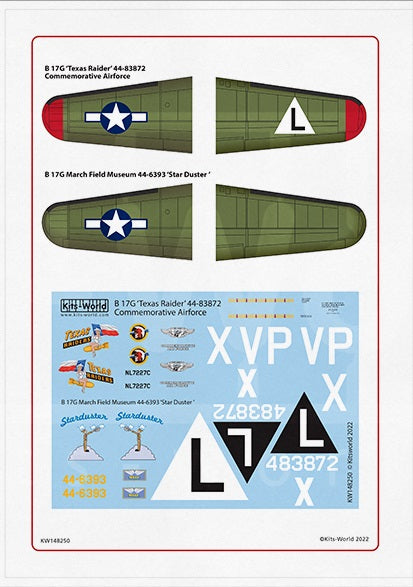 キッツワールド KW148250 1/48 B-17G ‘Texas Raider’ 44-83872 コメモラティブ・エアフォース 2020 Livery・・・