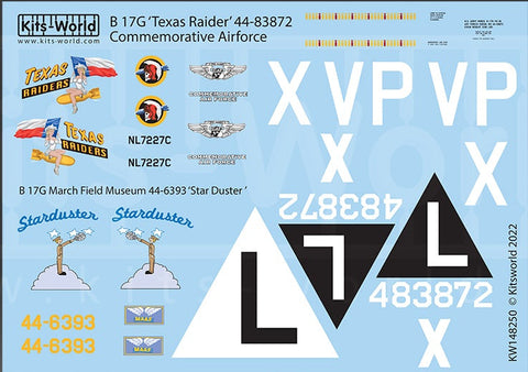 キッツワールド KW148250 1/48 B-17G ‘Texas Raider’ 44-83872 コメモラティブ・エアフォース 2020 Livery・・・
