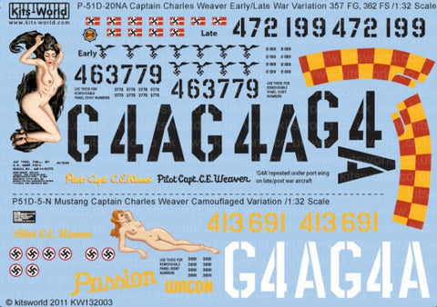 キッツワールド KW132003 1/32 P-51D-20NA チャールズ ウィーバー大尉 'パッション ワゴン' 357 FG 初期 P51D-5-N マスタング チャールズ ウィーバー大尉 カモフラージュ/後期戦争バリエーション
