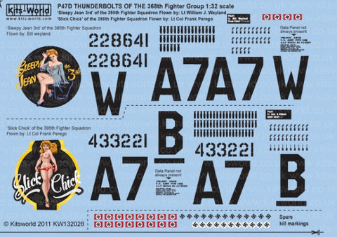 キッツワールド KW132028 1/32 WWII アメリカ空軍 P-47D サンダーボルト 第368戦闘群 第395戦闘飛行隊 `Sleepy Jean 3rd` & `Slick Chick`