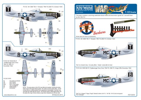 キッツワールド KW132033 1/32 WWII アメリカ空軍 P-51D マスタング 第20戦闘群第79戦闘飛行隊 `Chattanooga Choo Choo`, `Sneebo` October1944