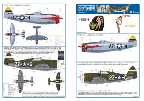 キッツワールド KW132036 1/32 アメリカ陸軍 P-47 サンダーボルト 第368戦闘群 第395戦闘飛行隊 `Fran`, 第405戦闘群 第510戦闘飛行隊 `Tipsy`