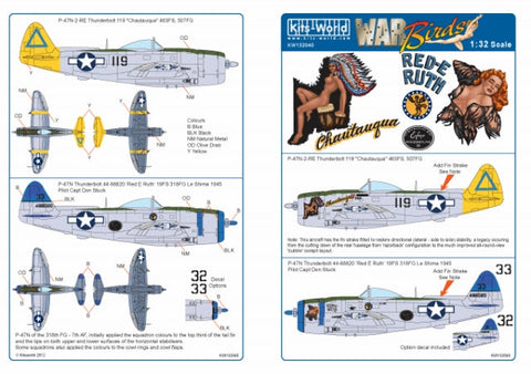 キッツワールド KW132040 1/32 アメリカ陸軍 P-47N サンダーボルト 第507戦闘群 第467戦闘飛行群 `Chautauqua` 第318戦闘群 第19戦闘飛行群 `Red E Ruth