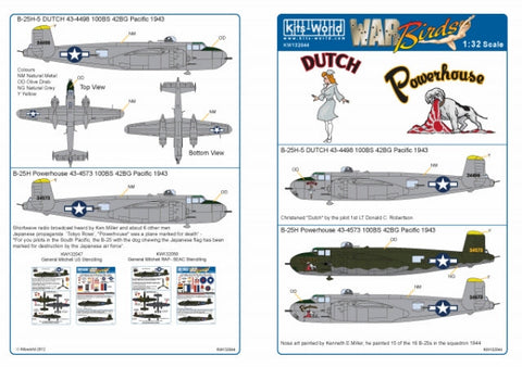 キッツワールド KW132044 1/32 アメリカ陸軍 B-25H ミッチェル 第42爆撃飛行群 第100爆撃飛行隊 `Power House` 1943 , `Dutch` 1943